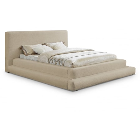 Contemporary Teddy Fabric Upholstered Queen Bed - Beige