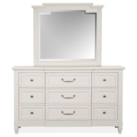 Cottage Style 9-Drawer Dresser and Mirror Set with Felt-Lined Top Drawers