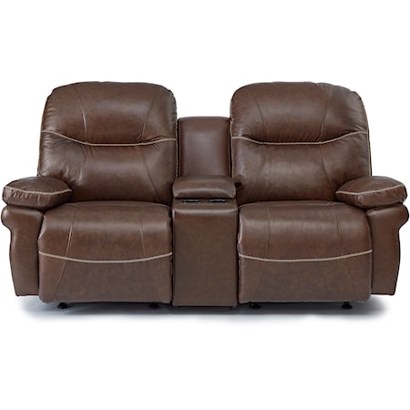Casual Leather Power Tilt Headrest Space Saver Console Reclining Loveseat