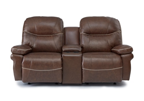 Casual Leather Space Saver Console Reclining Loveseat