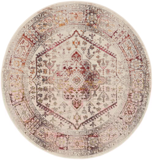 6'  Ivory Red Round Rug