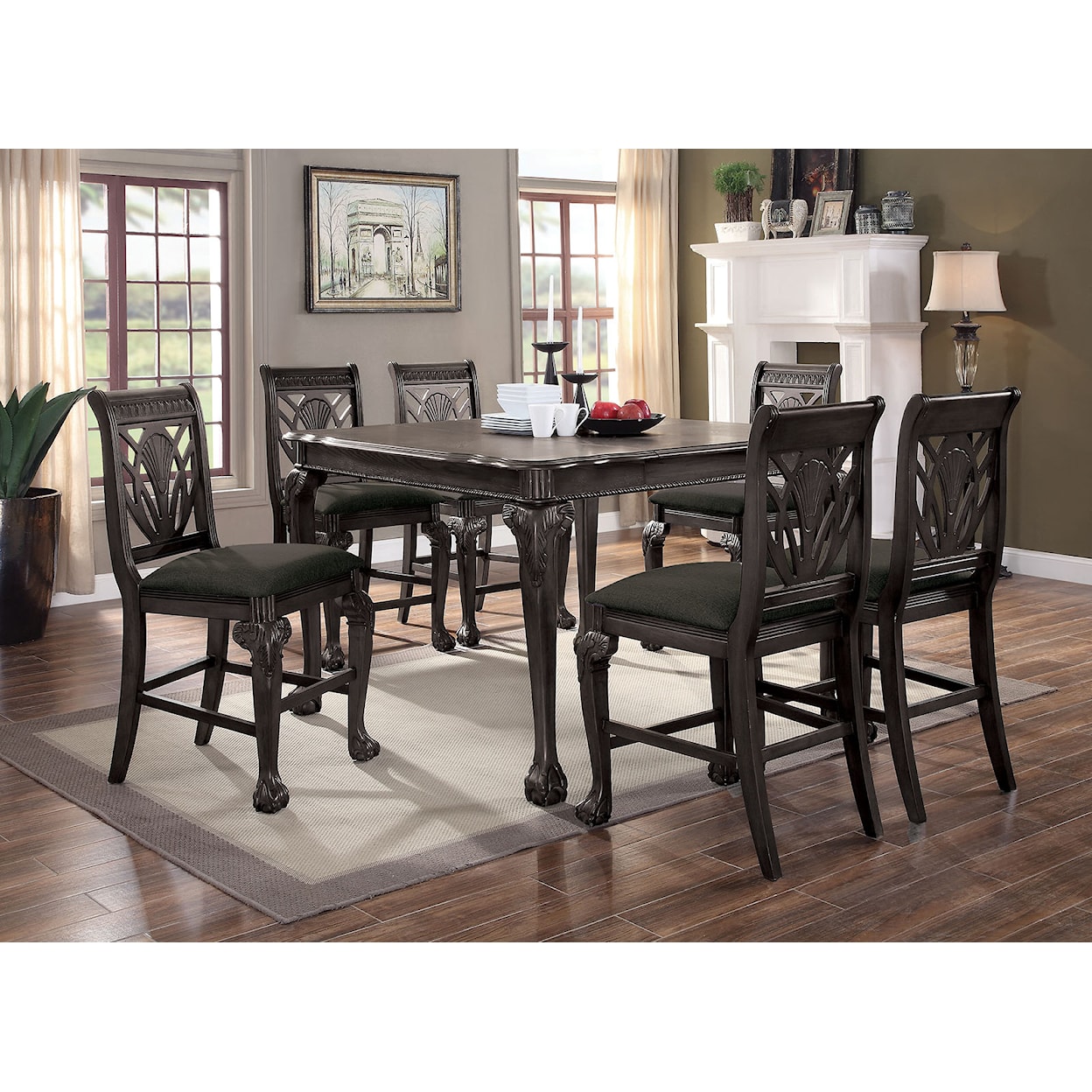 Furniture of America Petersburg 7-Piece Counter Height Dining Table Set