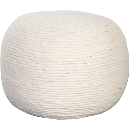 Round Pouf In White Dyed Natural Wool
