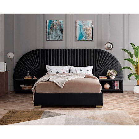 3-Piece Black Velvet Queen Bedroom Set