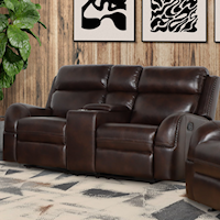 Casual Dual Reclining Leather Loveseat with Console