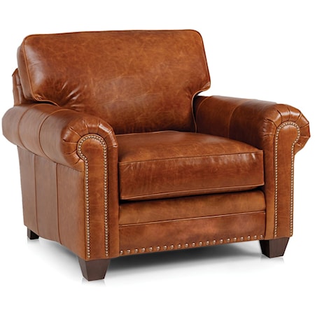 Transitional Stationary Chair with Oversize Rolled Arms and Nailhead Trim