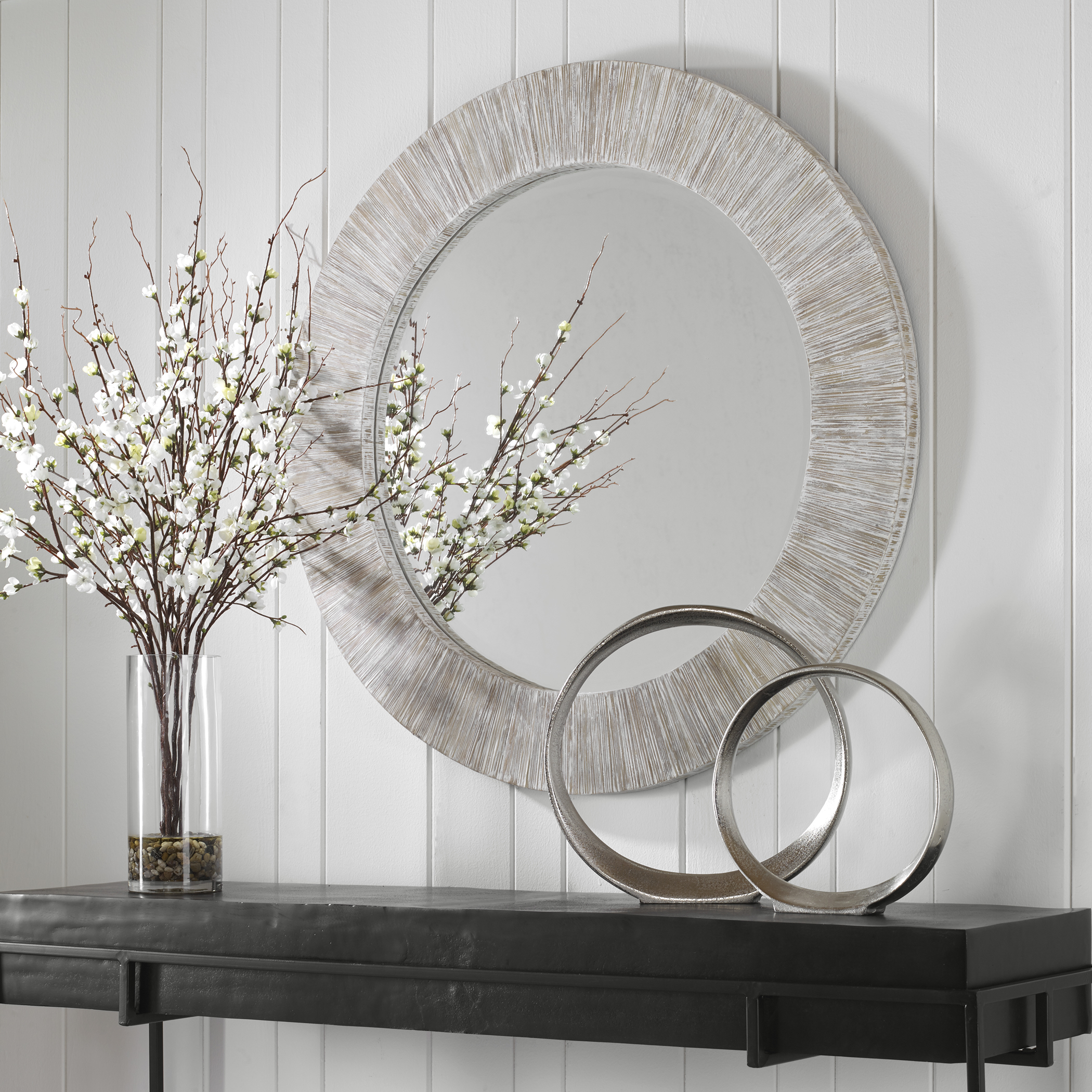 Repose Whitewash Round Mirror