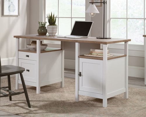 Farmhouse Double Pedestal Desk with File Drawer