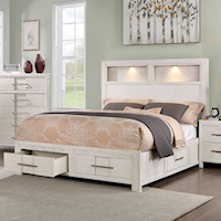 Transitional King Storage Bed with Built-in Lighting