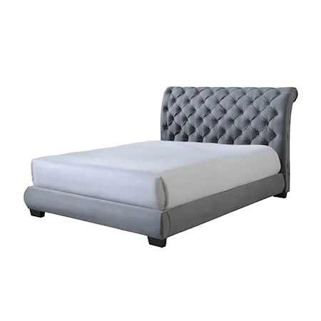 Contemporary Upholstered Queen Sleigh Bed with Platform Footboard 