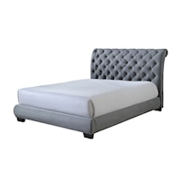 Contemporary Upholstered Queen Sleigh Bed with Platform Footboard