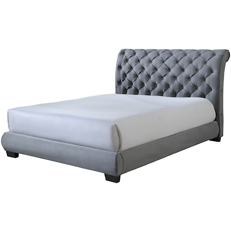 Contemporary Upholstered King Sleigh Bed with Platform Footboard