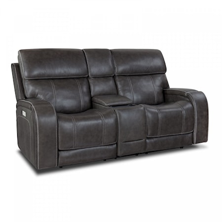 Transitional Power Layflat Loveseat with Console and Power Headrest & Lumbar