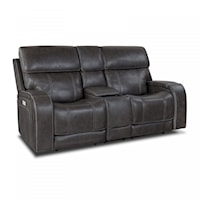 Transitional Power Layflat Loveseat with Console and Power Headrest & Lumbar