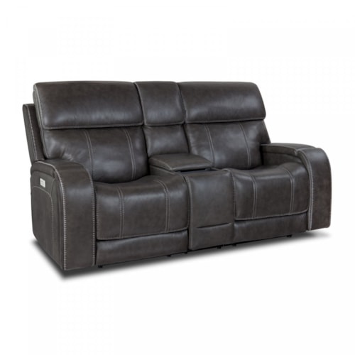 Transitional Power Layflat Loveseat with Console and Power Headrest & Lumbar
