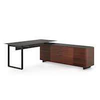 Contemporary L-Shaped Desk with Louvered Doors and Keyboard Drawer