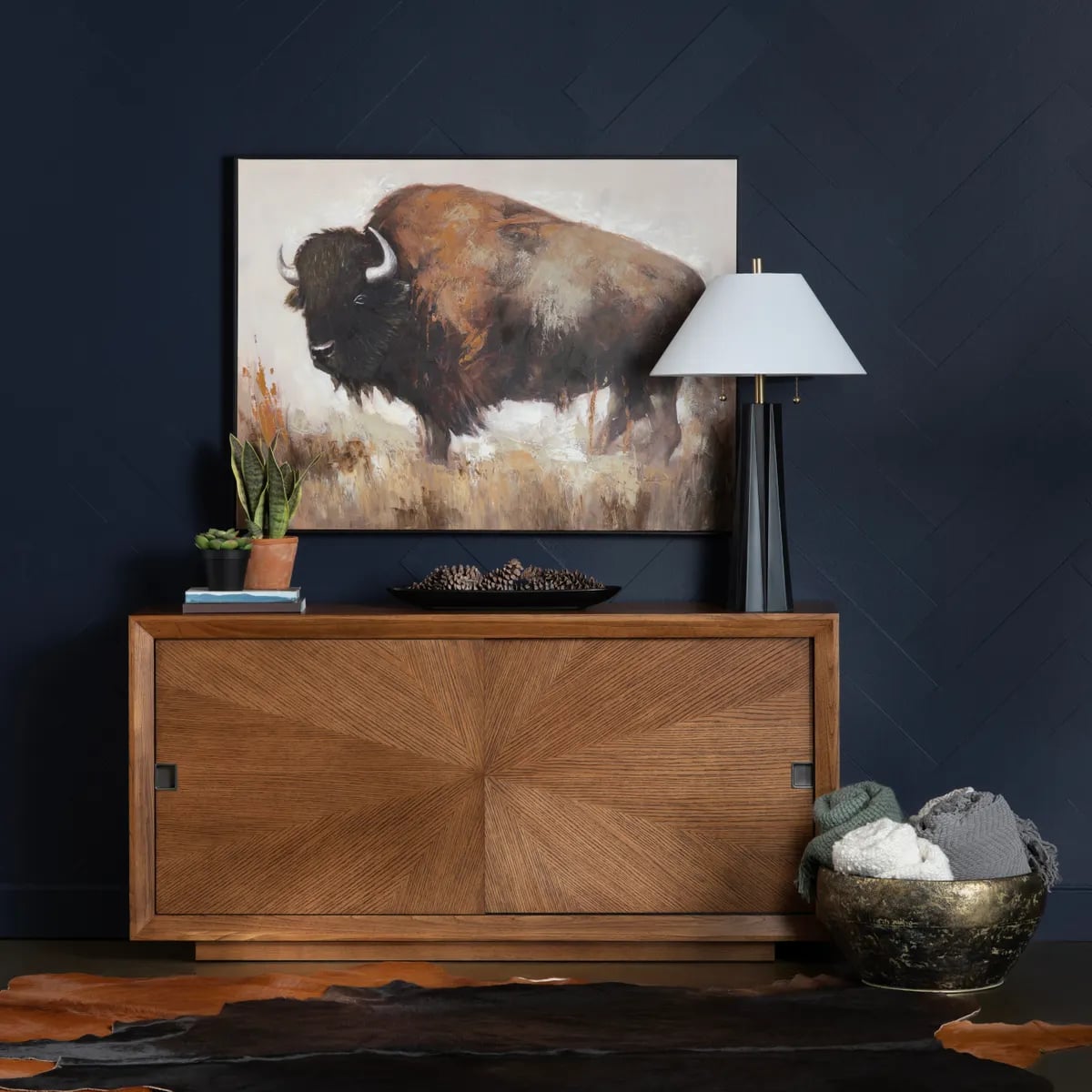 Bolting Bison Framed Canvas