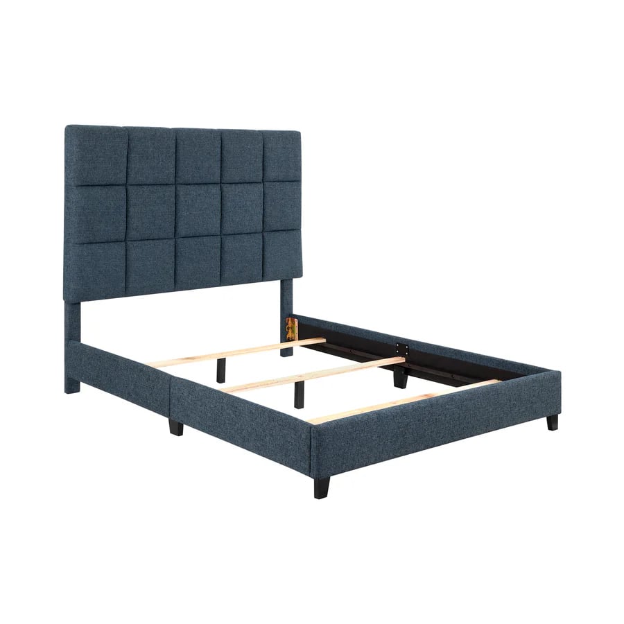 Upholstered Squares Panel Bed Navy