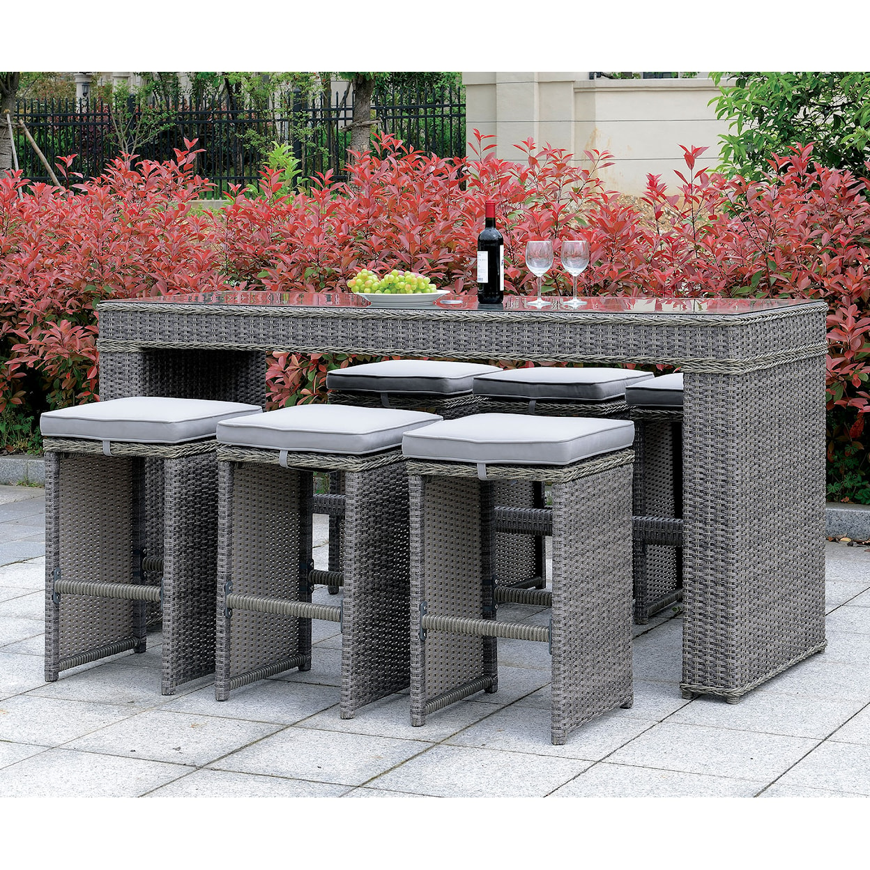 Furniture of America - FOA Ismay 7-Piece Patio Bar Height Set