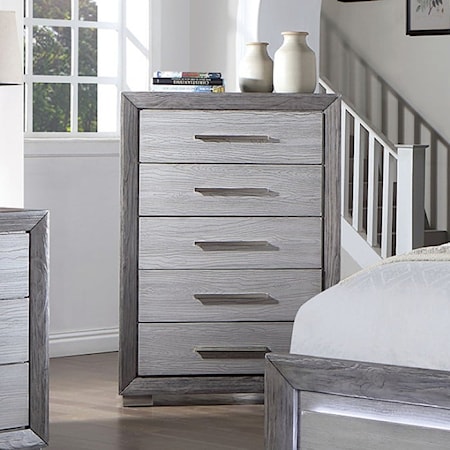 Transitional Gray 5-Drawer Bedroom Chest