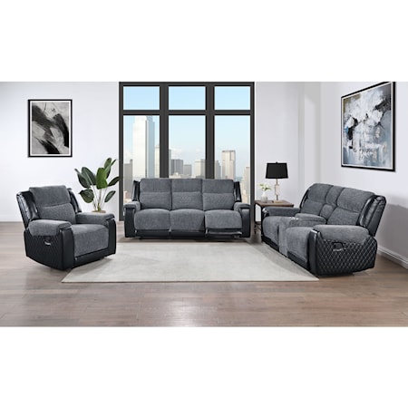 Transitional Reclining Sofa, Loveseat with Console and Recliner Set