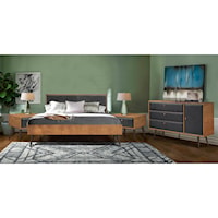 Rustic 4-Piece Upholstered Platform Bedroom Set in King with Dresser and 2 Nightstands