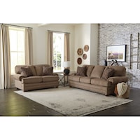 Traditional 2-Piece Queen Sleeper Sofa Living Room Set with Rolled Arms and Nailhead Trimming