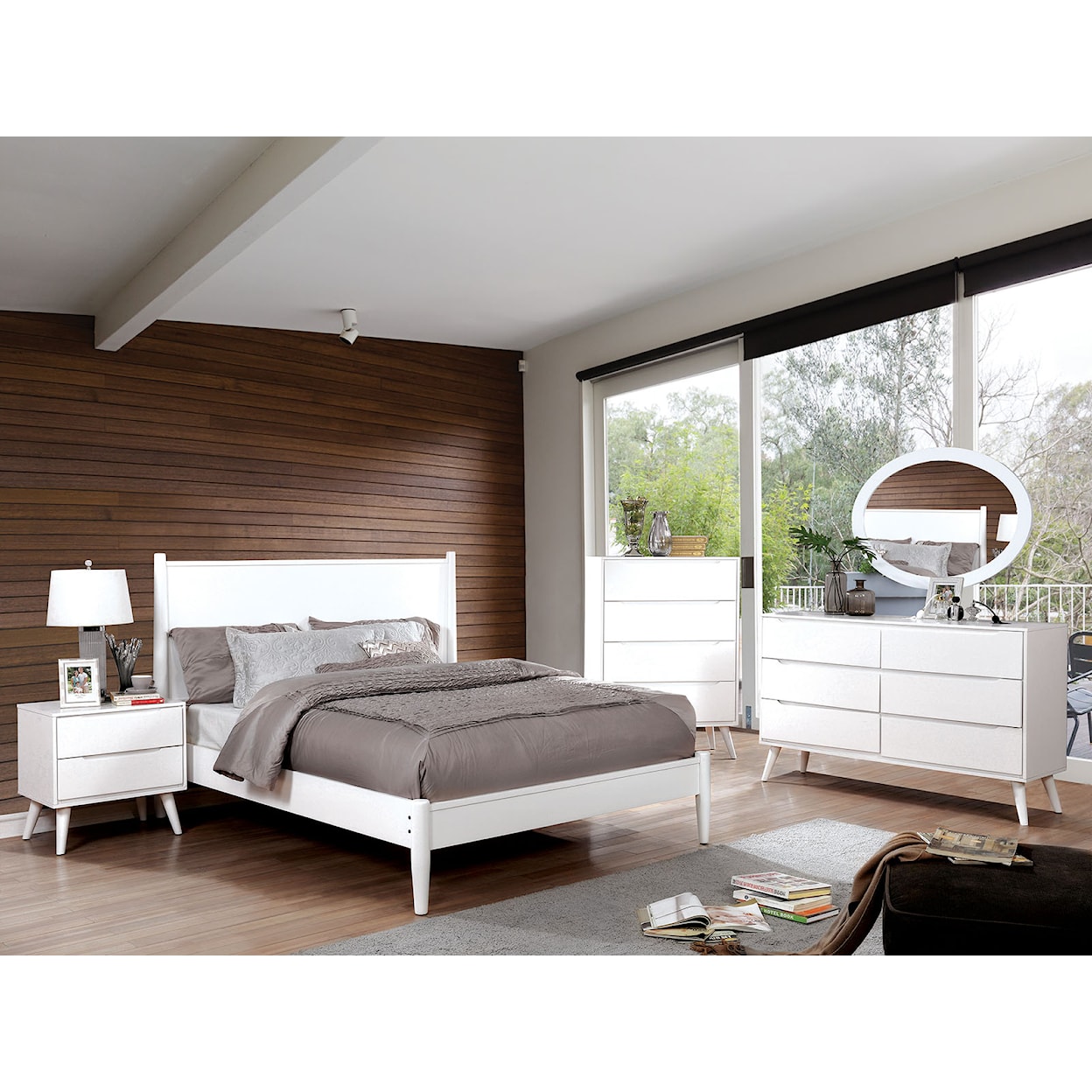 Furniture of America - FOA Lennart 4 Pc. Twin Bedroom Set w/ Oval Mirror