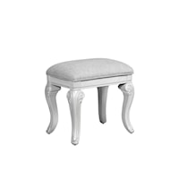 Traditional Upholstered Rectangular Vanity Stool with Ornate Detailing