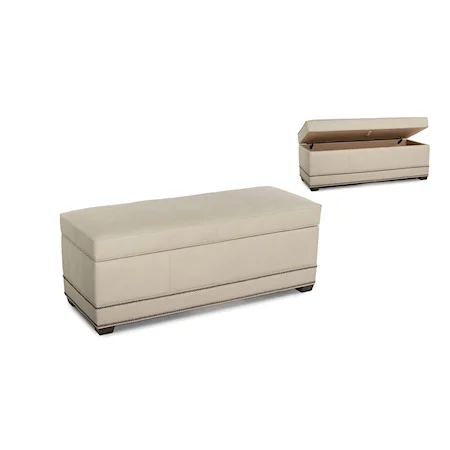 Transitional Storage Ottoman with Nailhead Trim and Tapered Legs