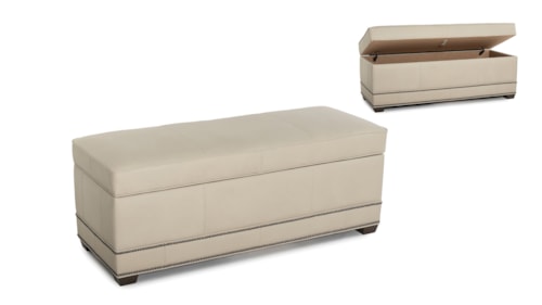 Transitional Storage Ottoman with Nailhead Trim and Tapered Legs