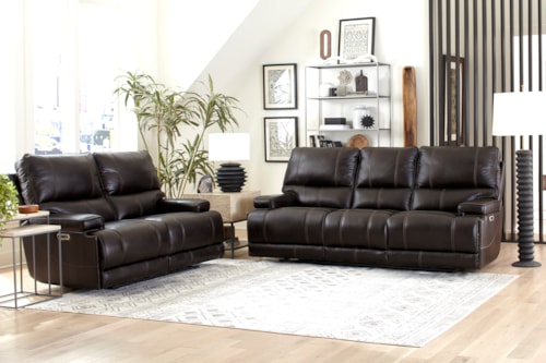 Casual Cordless Power Reclining Sofa and Loveseat Set with Power Headrests