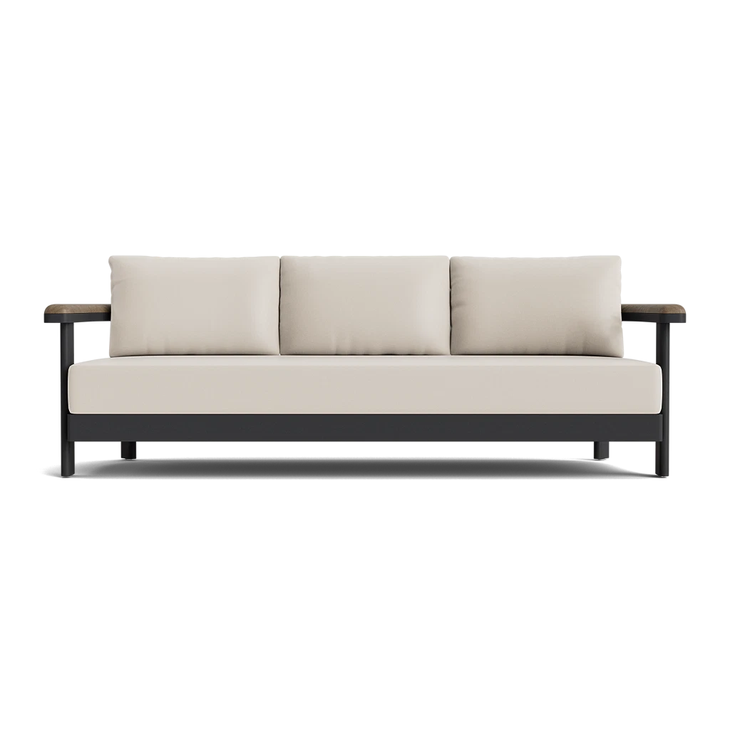 Cushioned Aluminum Curve Sofa w/Teak Arms