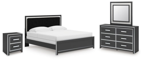 King Panel Bed, Dresser, Mirror And Nightstand