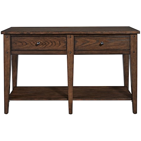 Casual 2-Drawer Occasional Sofa Table with Open Shelf - Rustic Brown Oak