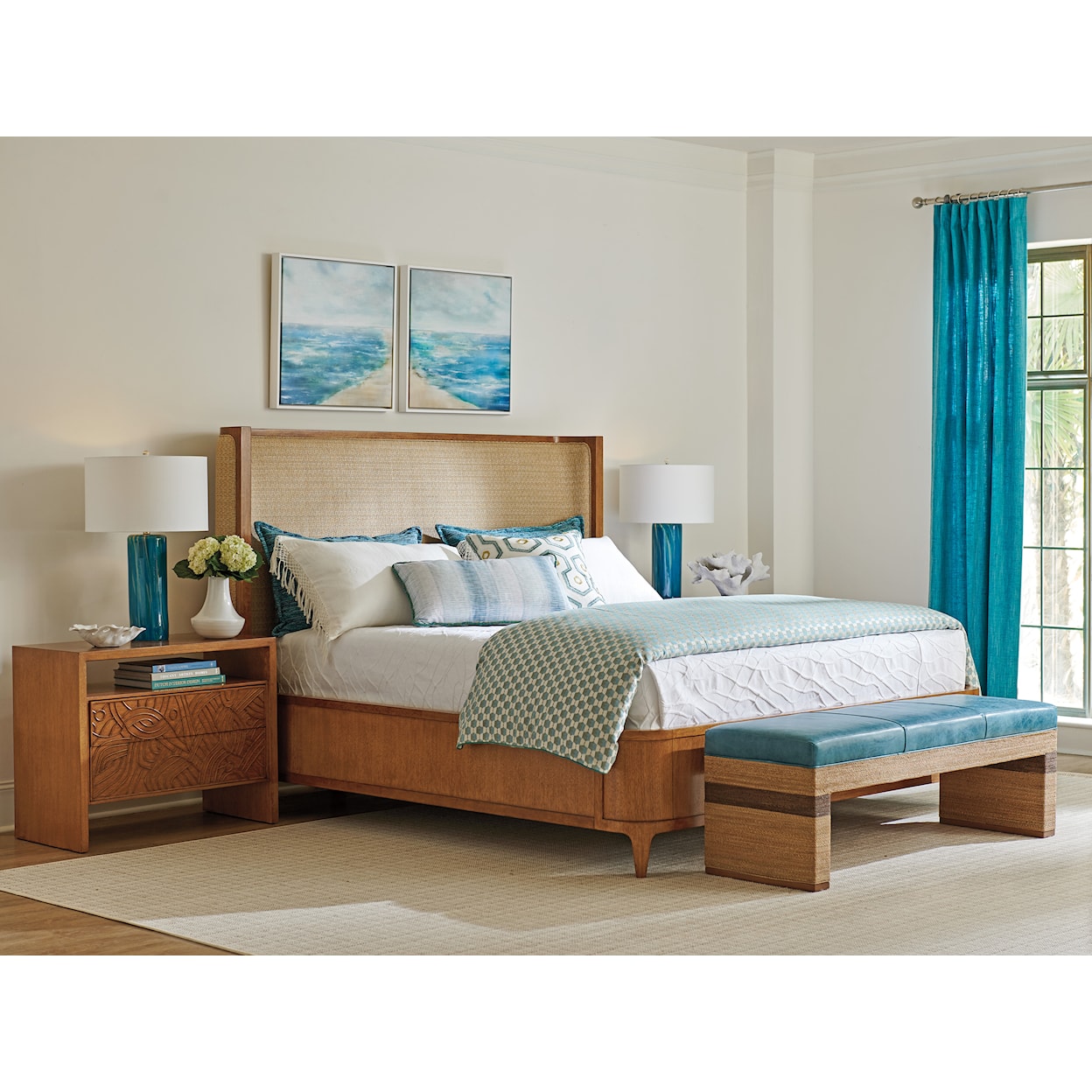 Tommy Bahama Home Palm Desert 575-143C Villa Park Queen Upholstered Bed ...