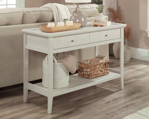 Transitional Two-Drawer Console Table with Open Shelf Storage