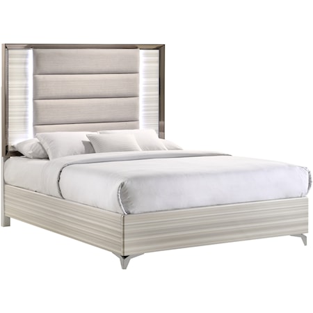 Queen Bed with Upholstered Headboard and LED