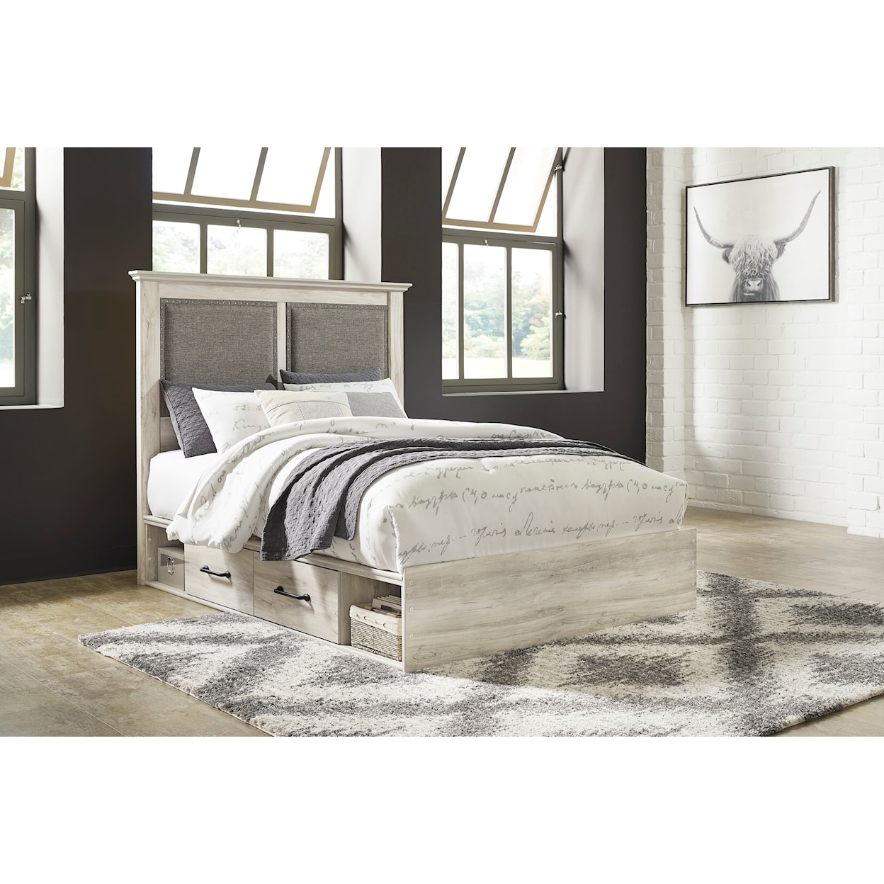 Ashley Furniture Signature Design Cambeck King Upholstered Bed w/ 2 Side Drawers