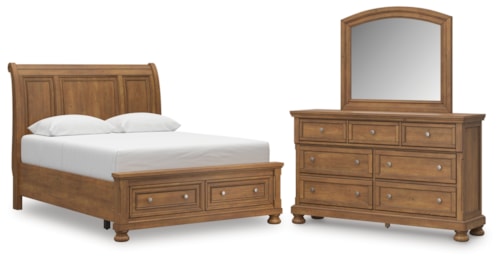 Queen Sleigh Storage Bed, Dresser And Mirror