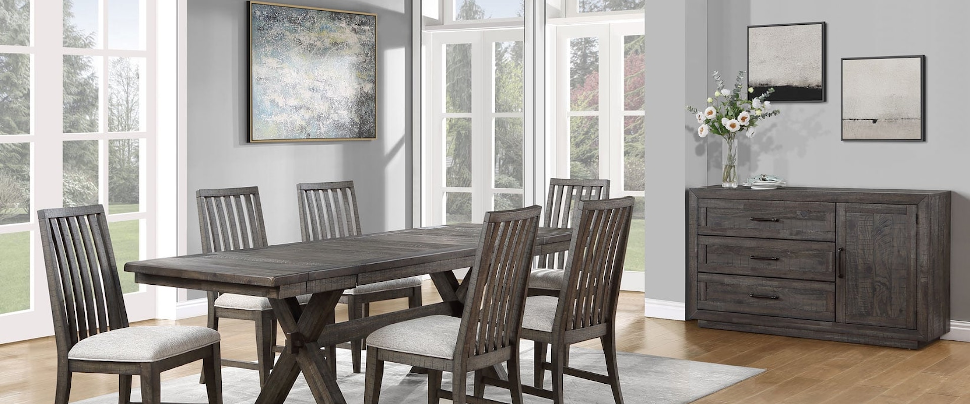 Farmhouse Rustic 8-Piece Dining Set with Side Chairs and Server