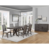 Farmhouse Rustic 8-Piece Dining Set with Side Chairs and Server