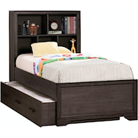 Contemporary Twin Bed with Bookcase Headboard and Trundle