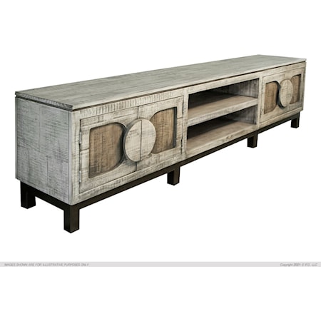 Rustic White 4-Door TV Stand with Open Shelving