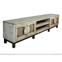 Rustic White 4-Door TV Stand with Open Shelving