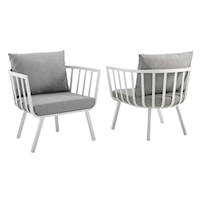 Riverside Coastal Outdoor Patio Aluminum Armchair - White/Gray - Set of 2