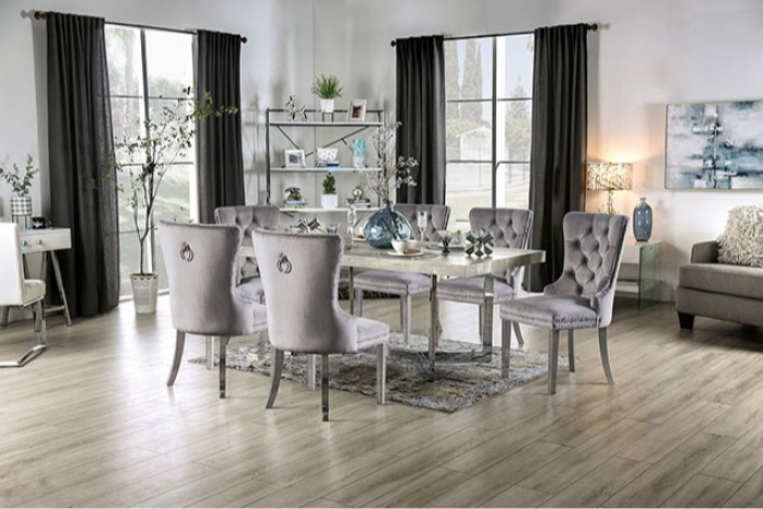 Furniture of America Sindy FOA3798T7PCAC261GY Contemporary 7Piece Dining Set Corner