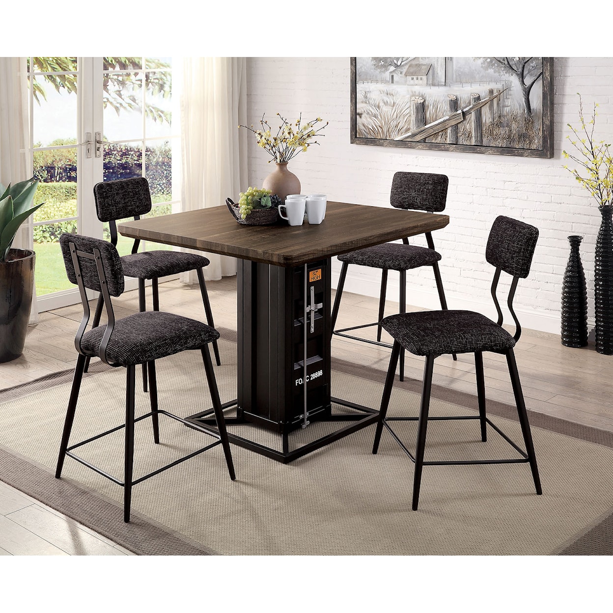 Furniture of America - FOA Esdargo 5-Piece Counter Height Table Set