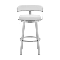 26" White Faux Leather and Brushed Stainless Steel Swivel Bar Stool