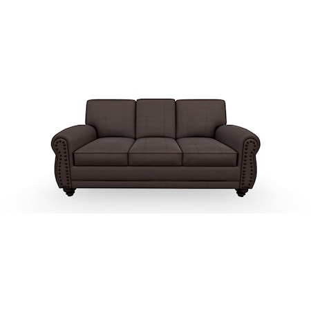 Casual Stationary Sofa with Nail-Head Trim